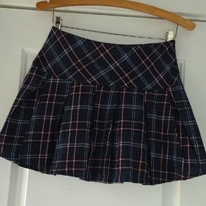 Plaid Navy and Pink Pleated Skirt